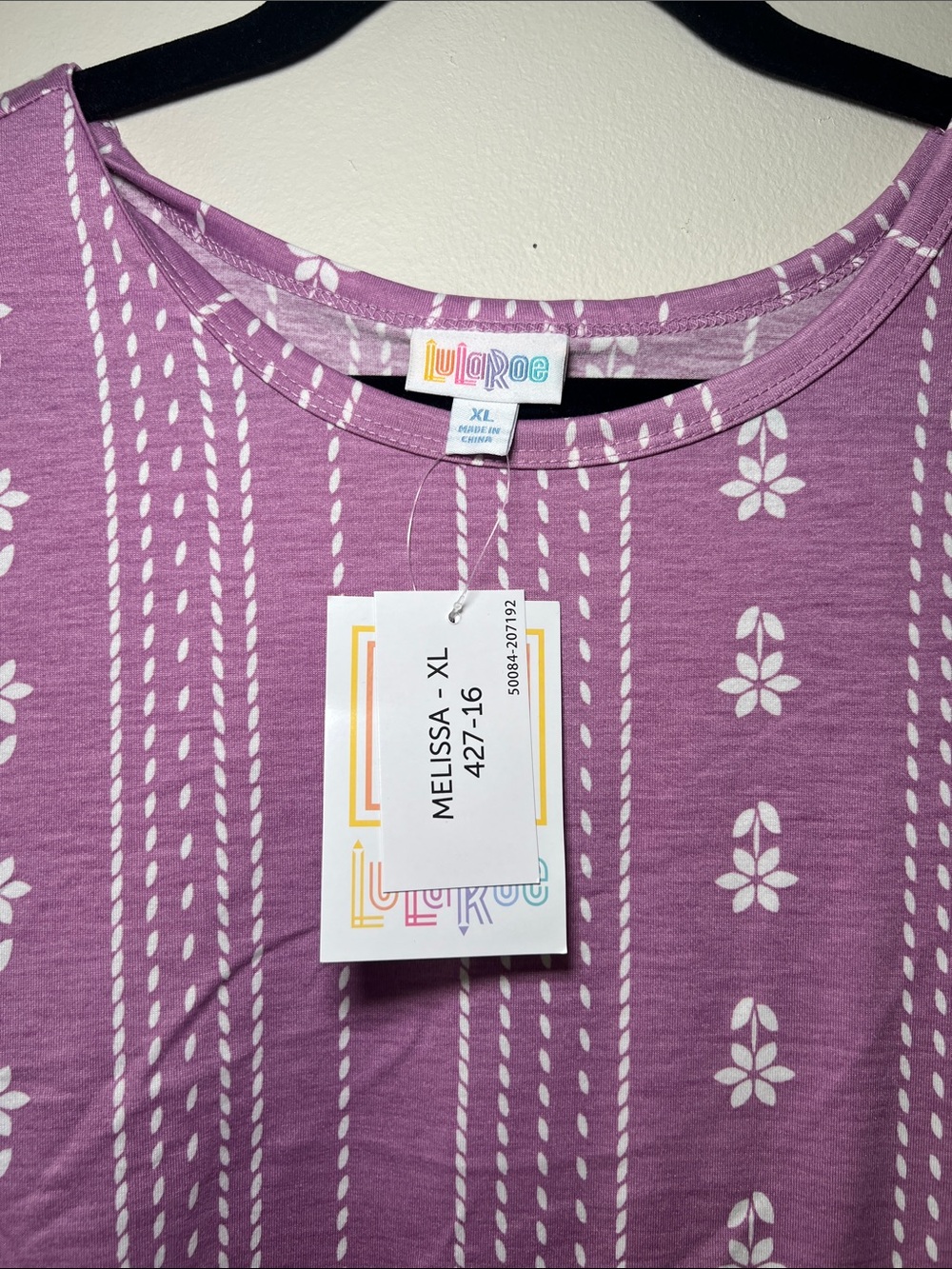 LuLaRoe Melissa Purple Floral Stripe Tunic Top - Picture 2 of 5